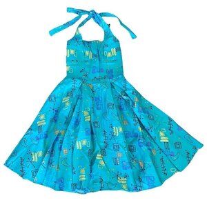 Pinup Couture Womens Fit Flare Dress Mint Green Geometric Halter Stretch XS New